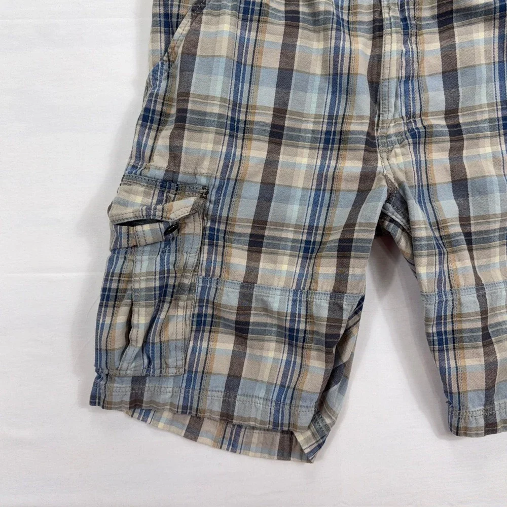 Levis Cargo Shorts Plaid Cotton Multi-Pocket Outdoor Casual‎ Size 36 Blue Brown